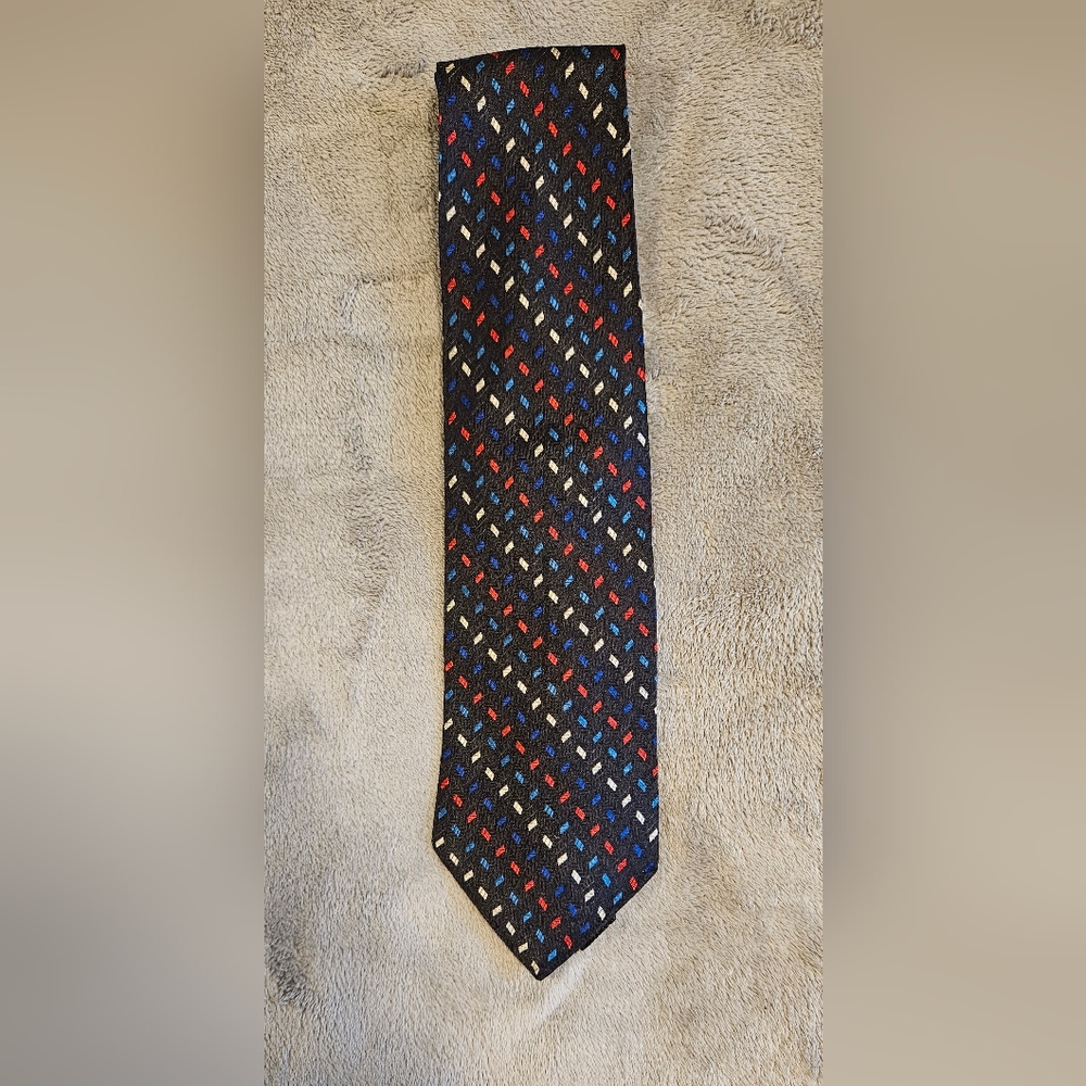 VILLA BUGATTI Adult Black Red White Blue Silk Necktie